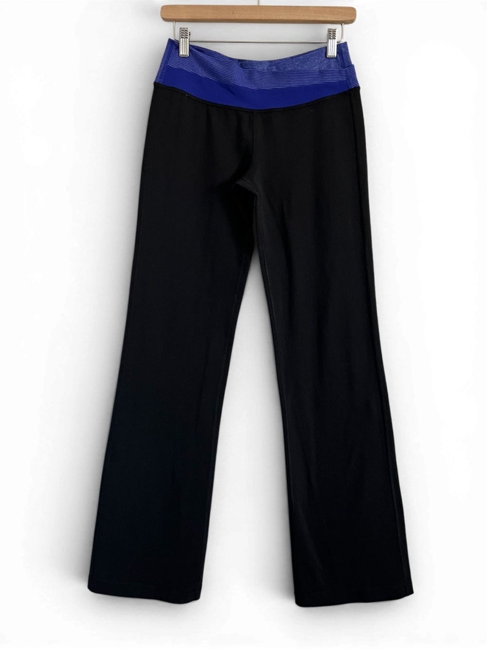 Lululemon Wide Leg Yoga Pants Black Blue Waist Size 8 Flare Athletic